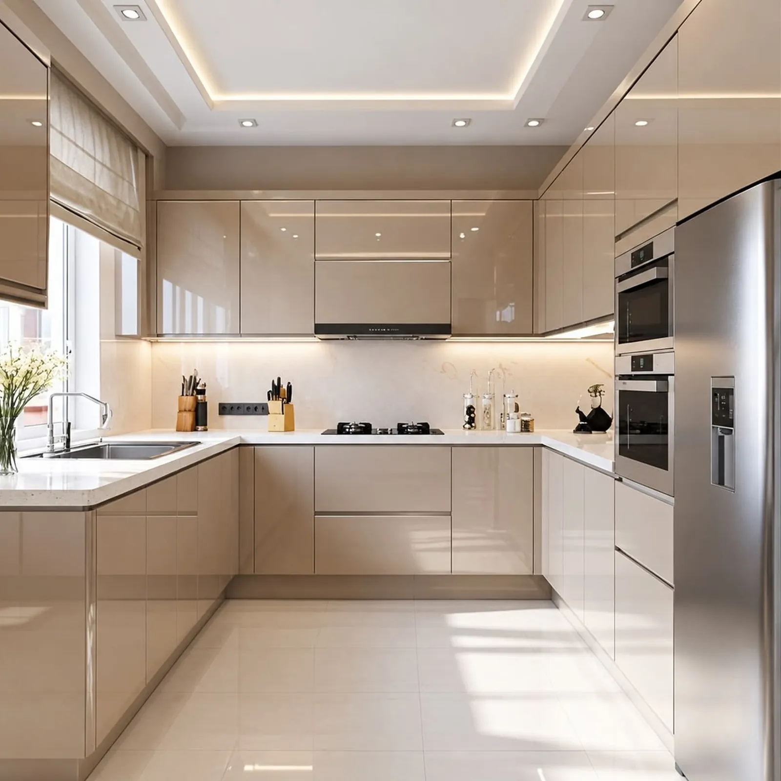 Gloss beige kitchen by Kabeenet for Safe House Developments